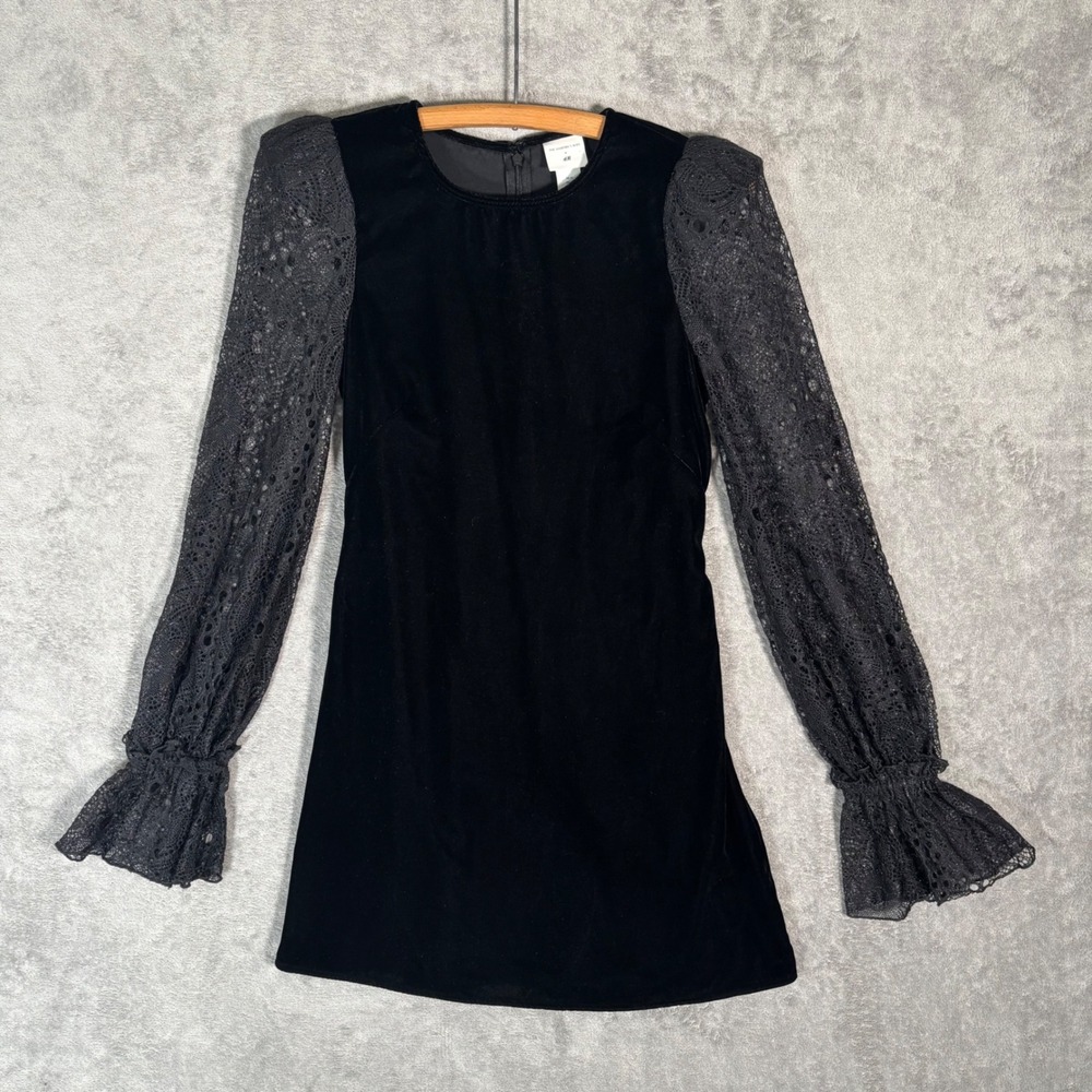 The Vampire's Wife x‎ H&M Black Velvet Mini Dress Lace Sleeve XS Gothic Limited